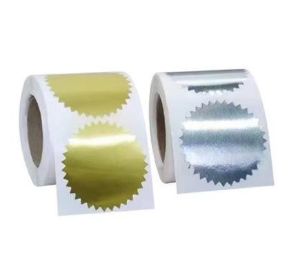 Set of gold and silver embosser seal stickers – perfect for books, branding, or events