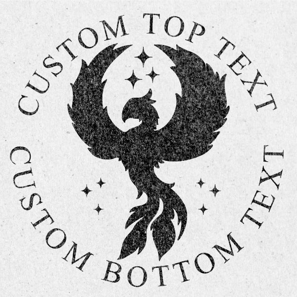 Black silhouette of a moon and star design with customizable text on a light gray background