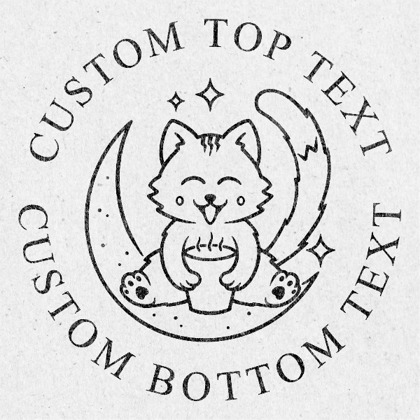 Design of a cat sitting on a crescent moon custom embosser