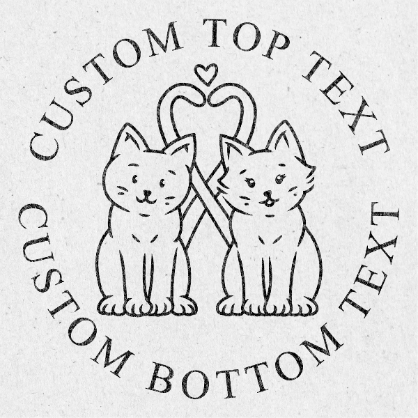 Design of two cats holding tail embosser