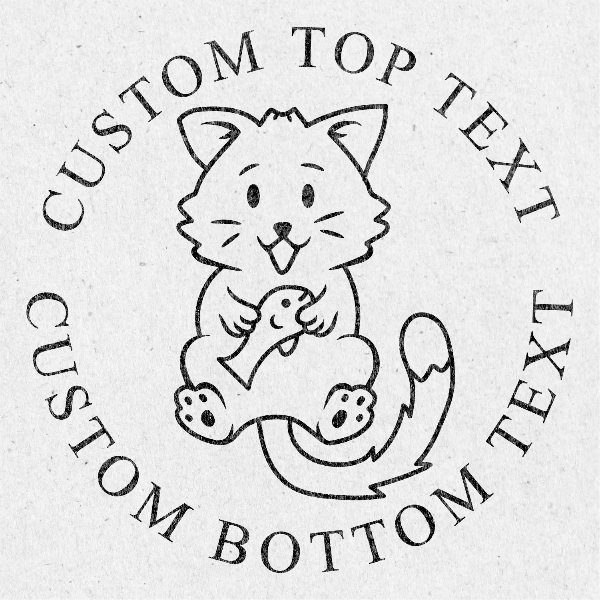 Cartoon cat holding a hearton a light gray background custom embosser