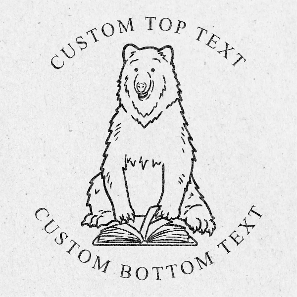Fall Book Embosser Stamp Custom illustrating a bear with personalized text options on top and bottom