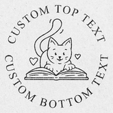 Design of a cat reading a book on a light gray background custom embosser