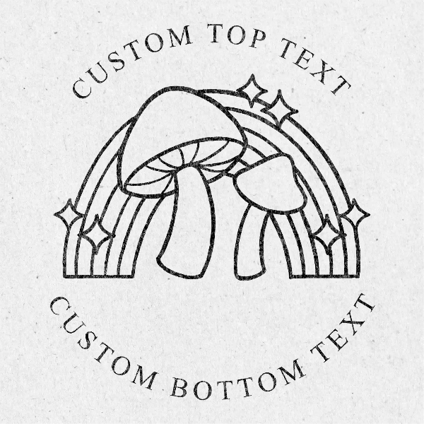 Fall Book Embosser Stamp design illustrating a mushroom with custom text options.