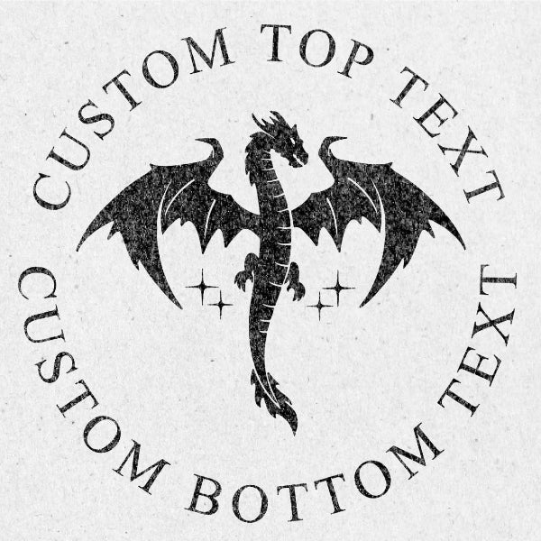 Black dragon design with customizable text on a light gray background