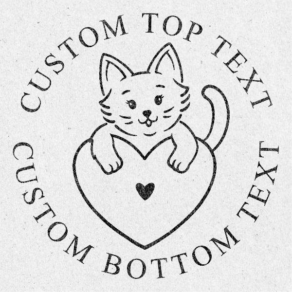 Stylized stamp design with a cat on a heart custom embosser
