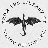 Black dragon silhouette Ex Libris stamp design with circular text reading &