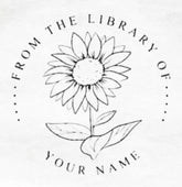 Custom book embosser with sunflower design and &