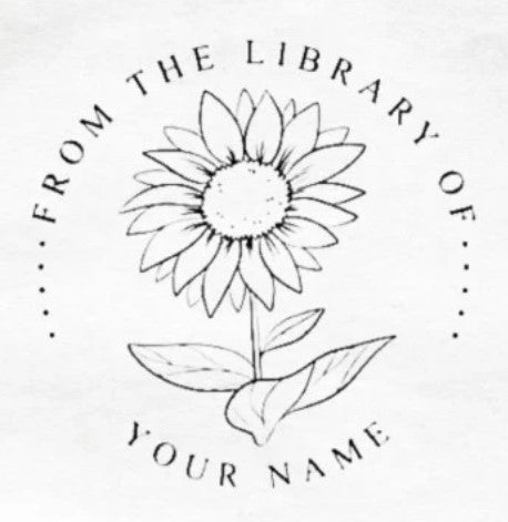 Custom book embosser with sunflower design and 'From the Library of Your Name' text. Ideal personalized seal stamp for book lovers by ChicCraft.