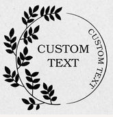 Custom Book Embosser by ChicCraft featuring a circular laurel design with customizable text in the center and along the edge. Ideal for personalizing book pages.