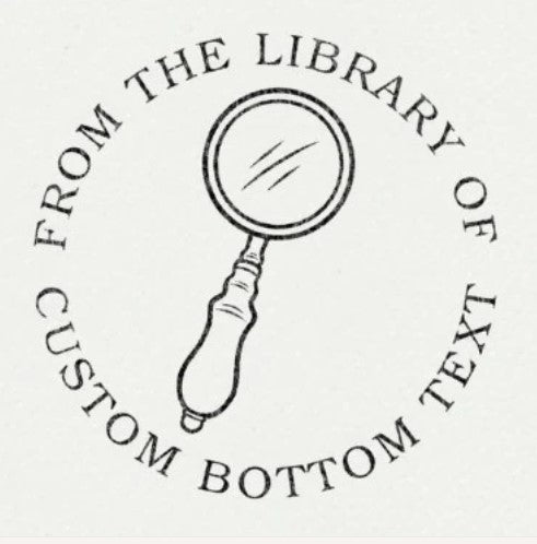 Custom Book Embosser | Personalized Seal Stamp – ChicCraft featuring a magnifying glass design with 'From the Library Of' and customizable text.