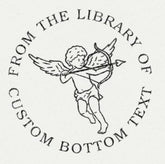 Custom Book Embosser by ChicCraft featuring a winged cherub with bow and arrow, surrounded by personalized text for book lovers and libraries.
