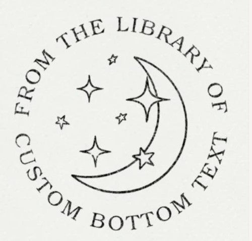 Custom Book Embosser | Personalized Seal Stamp – ChicCraft featuring a crescent moon and stars design with 'From the Library Of' and customizable text. Ideal for book lovers and personal libraries.