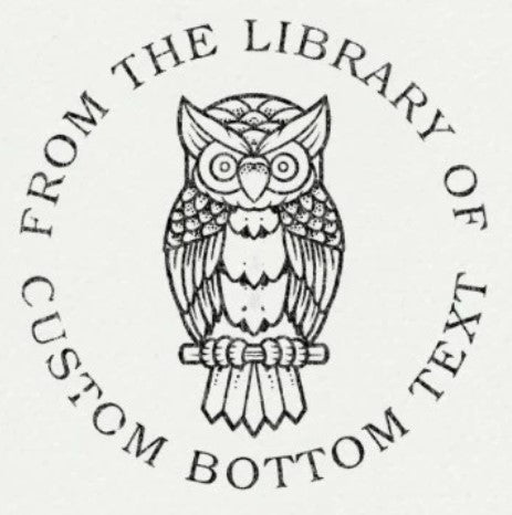 Custom Book Embosser by ChicCraft featuring an owl design with 'From the Library Of' and customizable bottom text. Ideal for book lovers and authors.