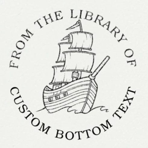 Custom Book Embosser by ChicCraft featuring a vintage sailing ship design with 'From the Library Of' and customizable bottom text. Ideal for book lovers.