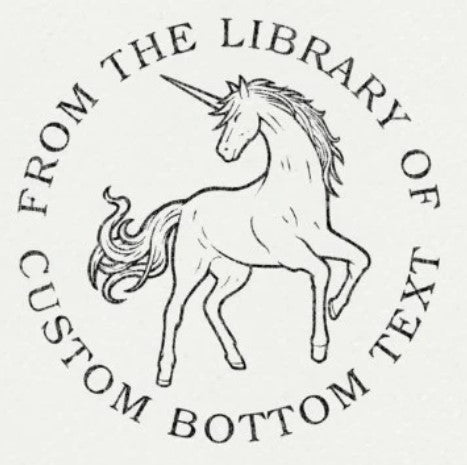 Custom Book Embosser | Personalized Seal Stamp – ChicCraft featuring a unicorn design with 'From the Library Of' and customizable bottom text. Ideal for book lovers and personal libraries.