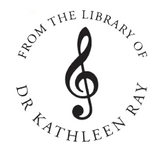 Decorative bookplate with a treble clef and text &