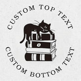 Black cat on books design custom embosser. on a light gray background